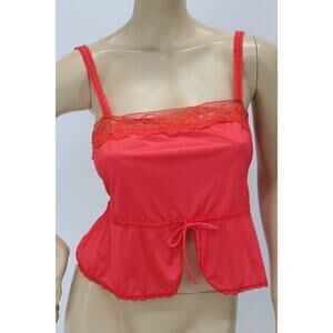 Vtg California Brand Y2K Nylon Camisole Top M Milkmaid Daring Peplum Red Tank